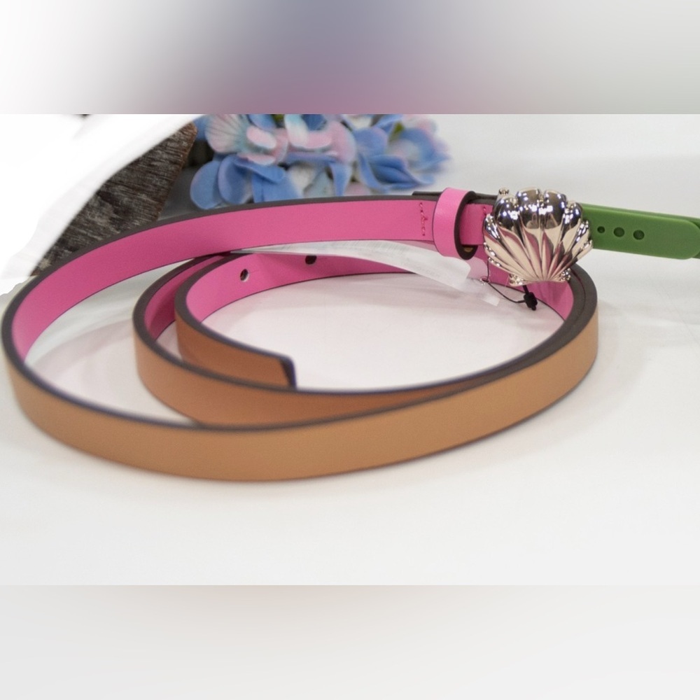 Kate Spade New York Pink Leather Belt With SeaShell Buckle Women’s Size Large